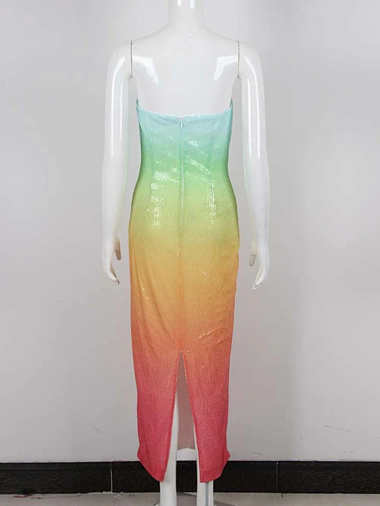 Ombre Sequin Party Midi Dress