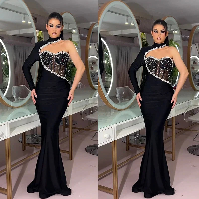 Black Diamond Turtleneck Maxi Dress