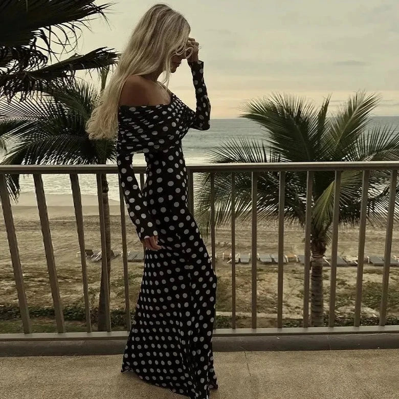 Polka Dot Off Shoulder Long Sleeve Mini Dress