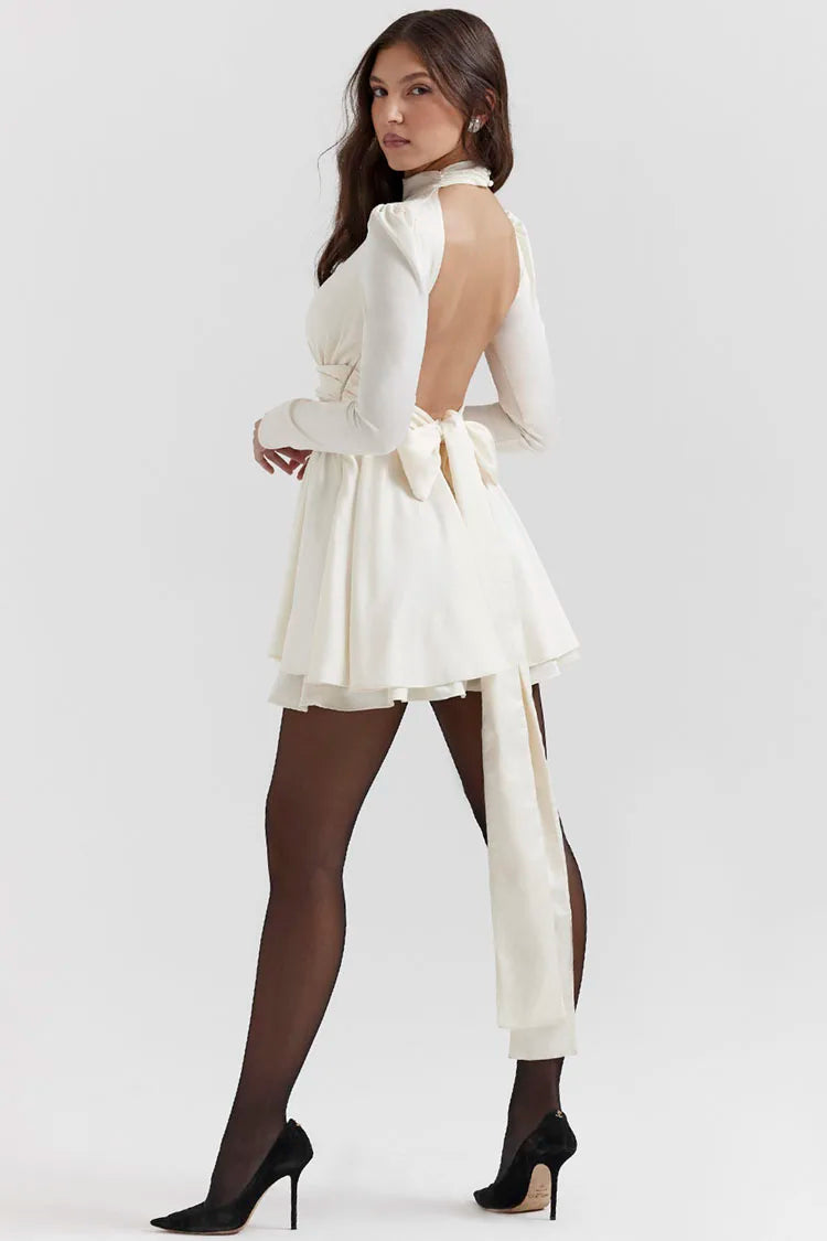 White Satin Elegant Mini Party Dress