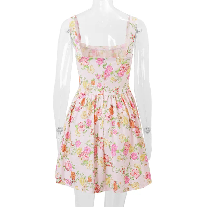 Floral Print Open Back Corset A Line Mini Dress