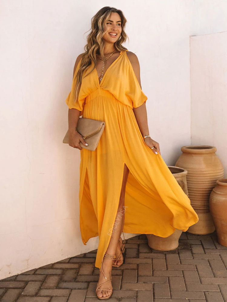 Solid Color Beach Style Maxi Dress