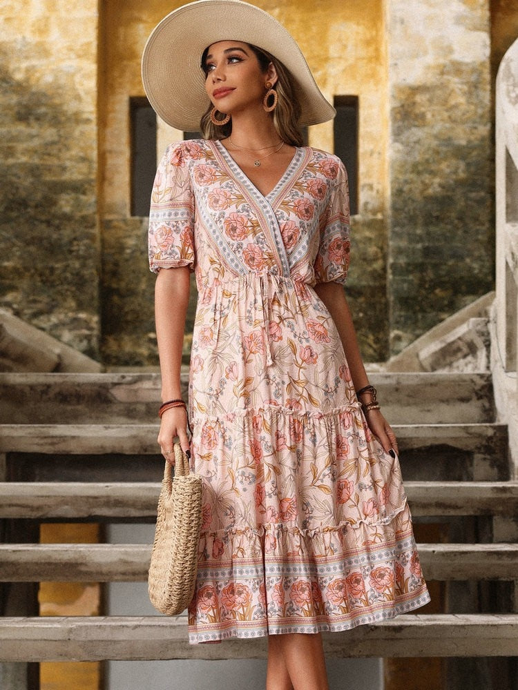 Bohemian Chiffon Holiday Midi Dress