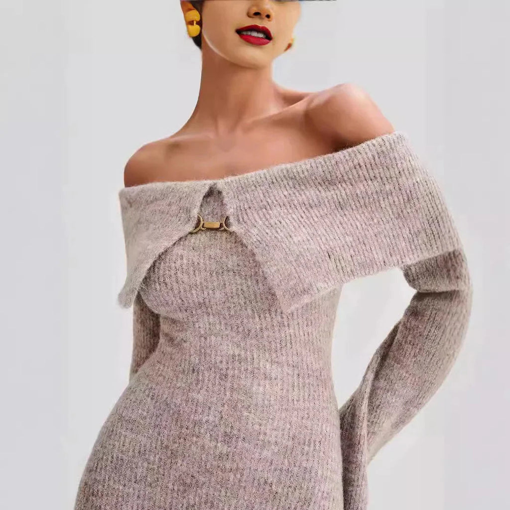 Knitted Off Shoulder Soft Midi Dress