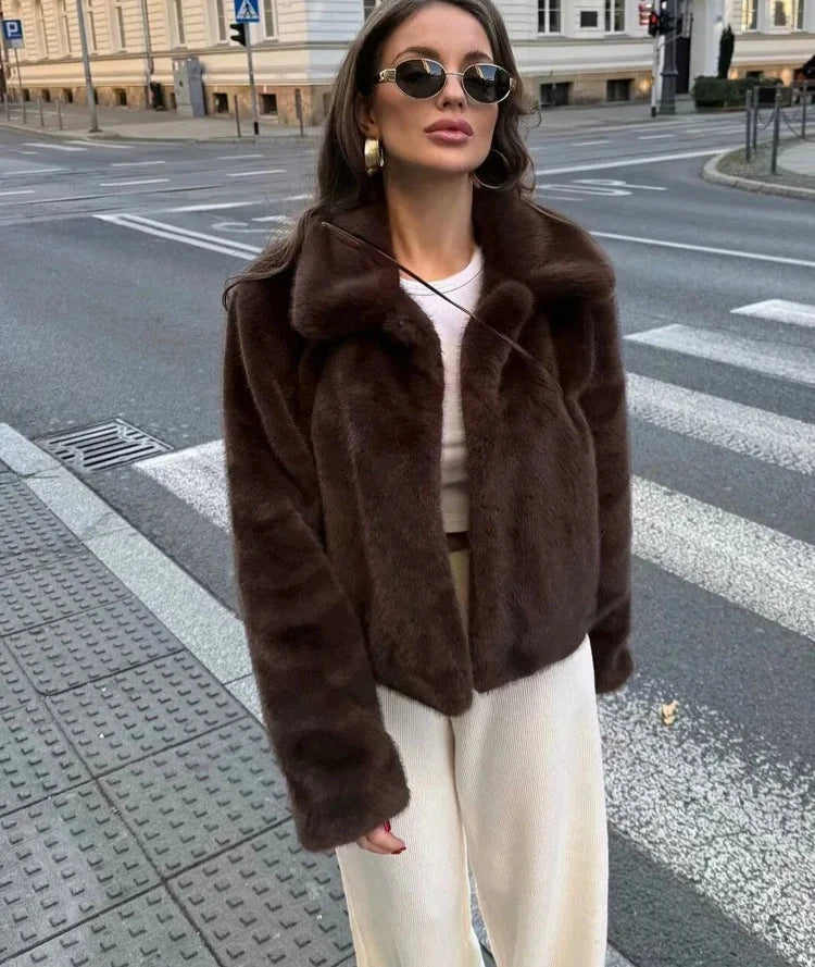 Faux Fur Lapel Side Pocket Coat Party Dress