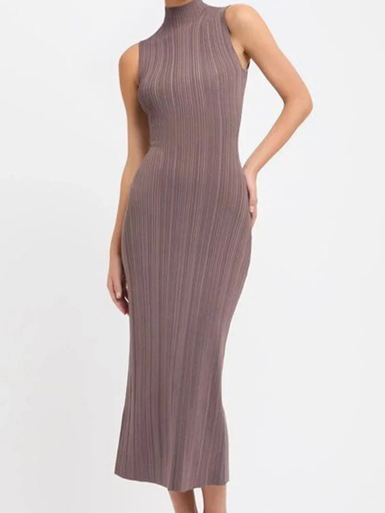 Sleeveless Turtleneck Casual Maxi Dress