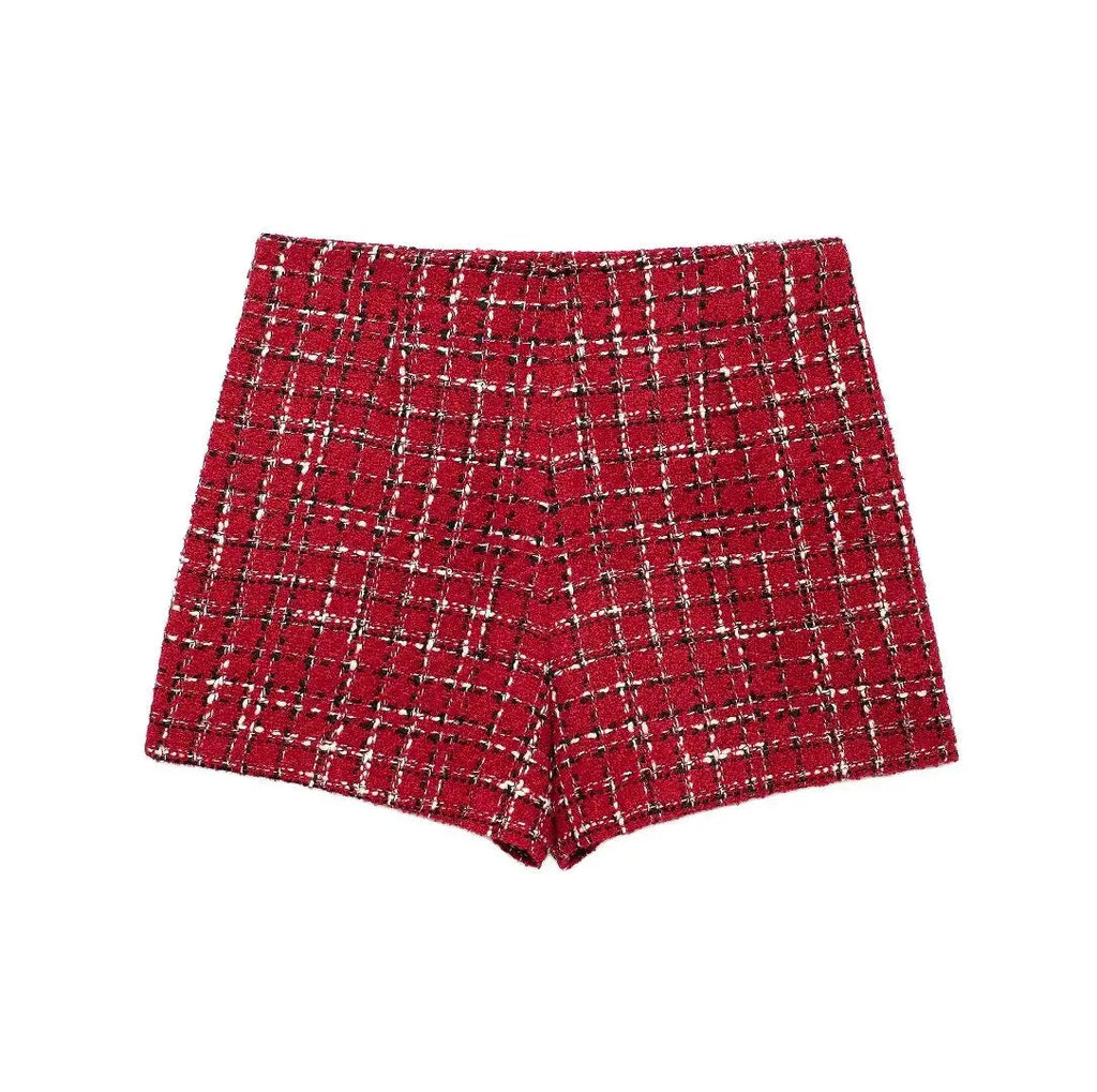 Plaid Lapel Coat Side Zipper Short Party Dress