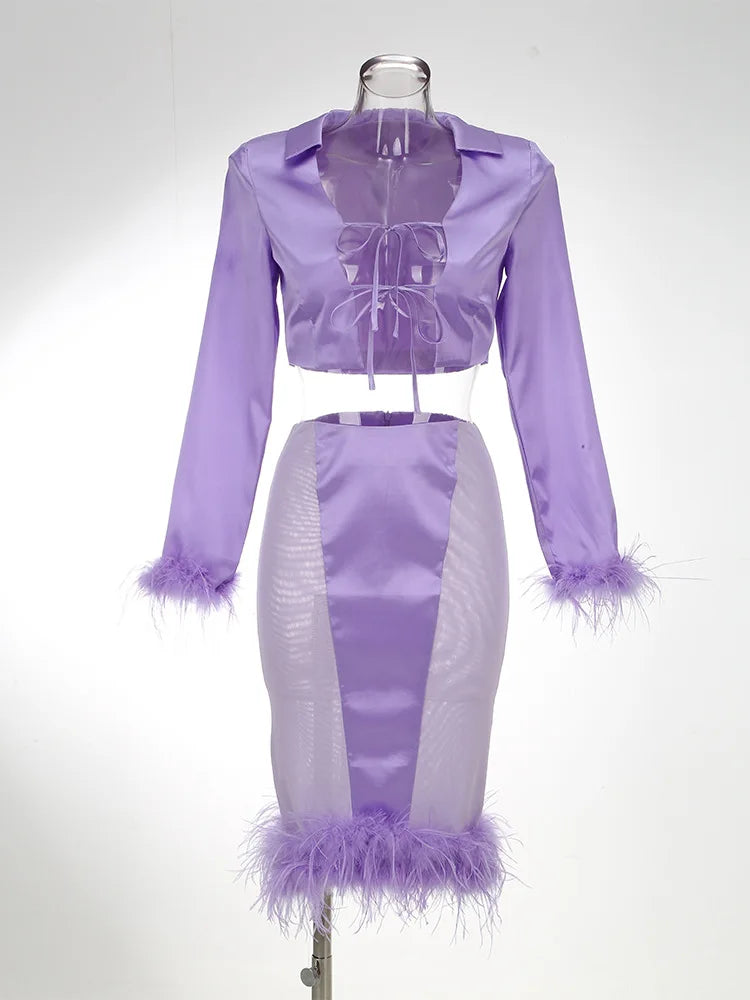 Long Sleeve Jacket High Waist Skirt Midi Dress