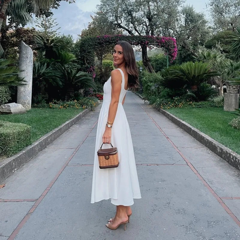 Square Neck Black Strap Spaghetti Maxi Dress