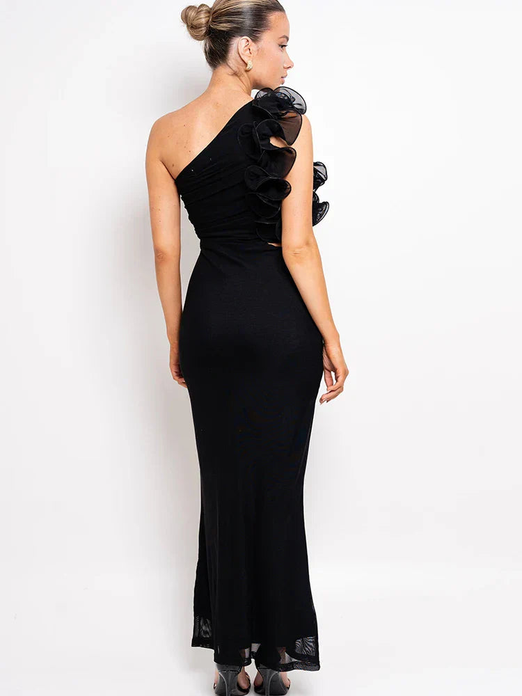 One Shoulder Ruffled Women Summer Maxi Dress
