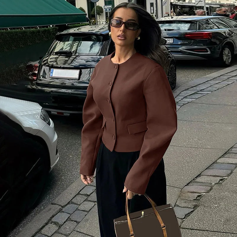 Round Neck Long Sleeve Jacket Suit Mini Dress