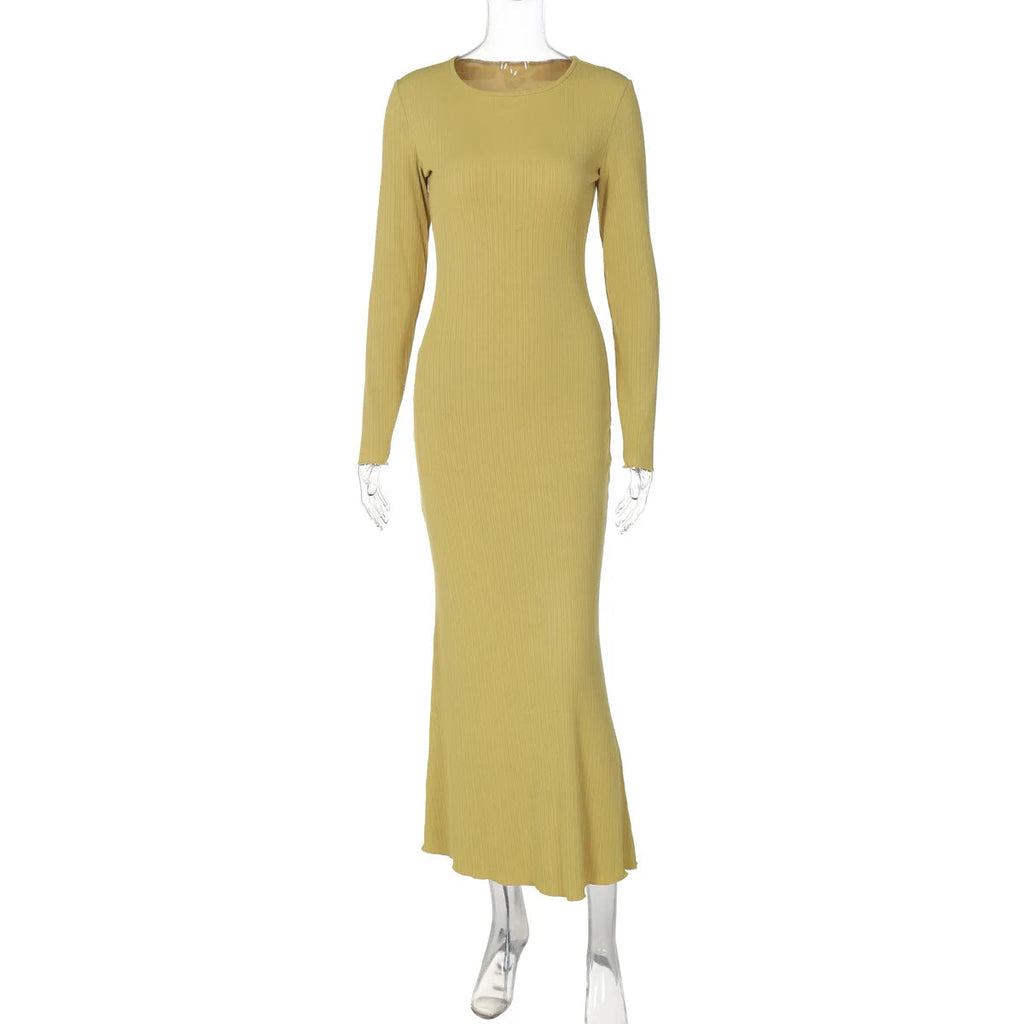 Ribbed Long Sleeve Slim Maxi Dress