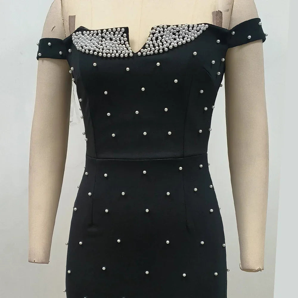 Pearl One Shoulder Elegant Party Dress