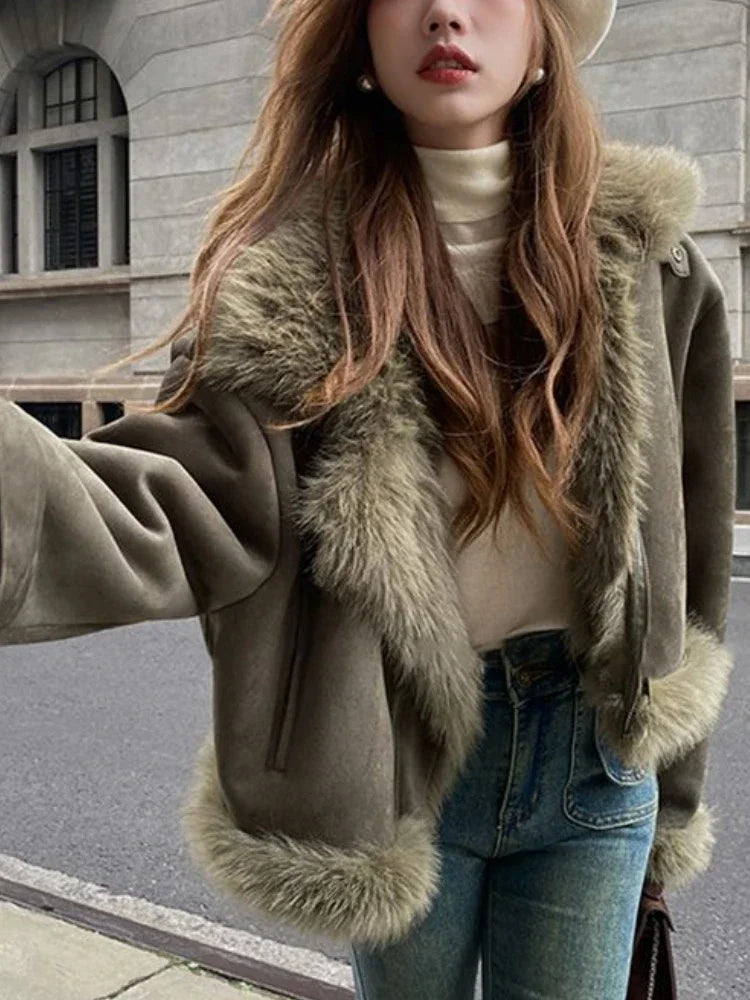 Faux Suede Leather Jacket Party Dress