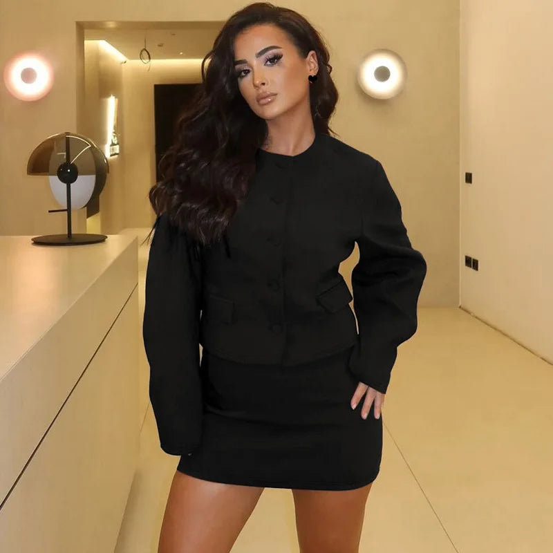 Round Neck Long Sleeve Mini Suit Sweater