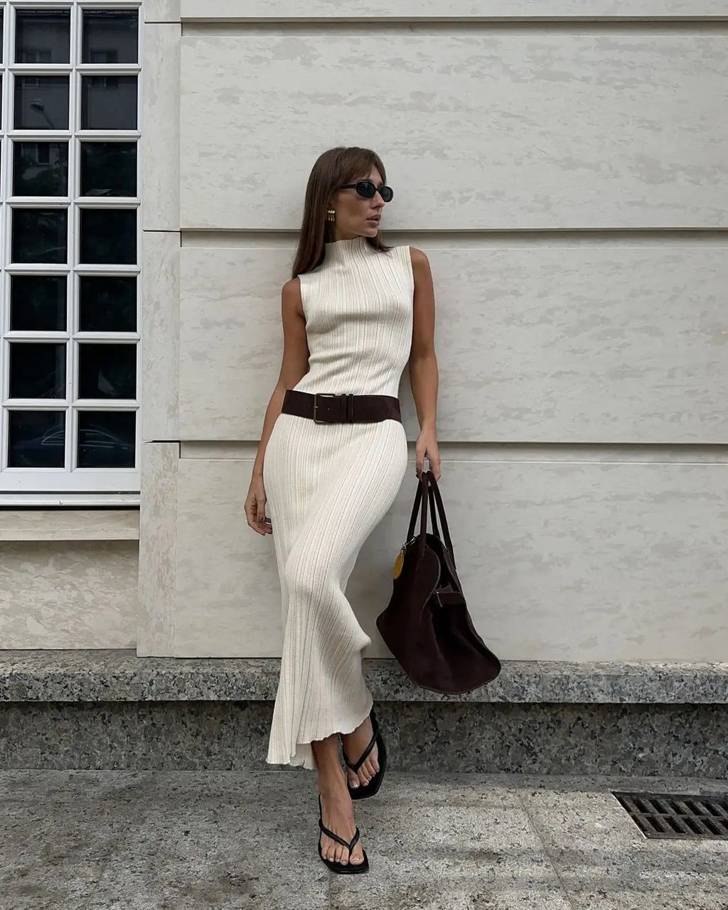 Sleeveless Turtleneck Casual Maxi Dress