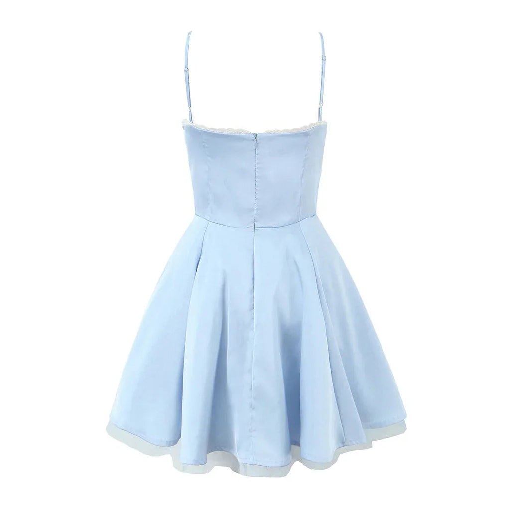 Satin Corset Lace Layered Hem Mini Dress