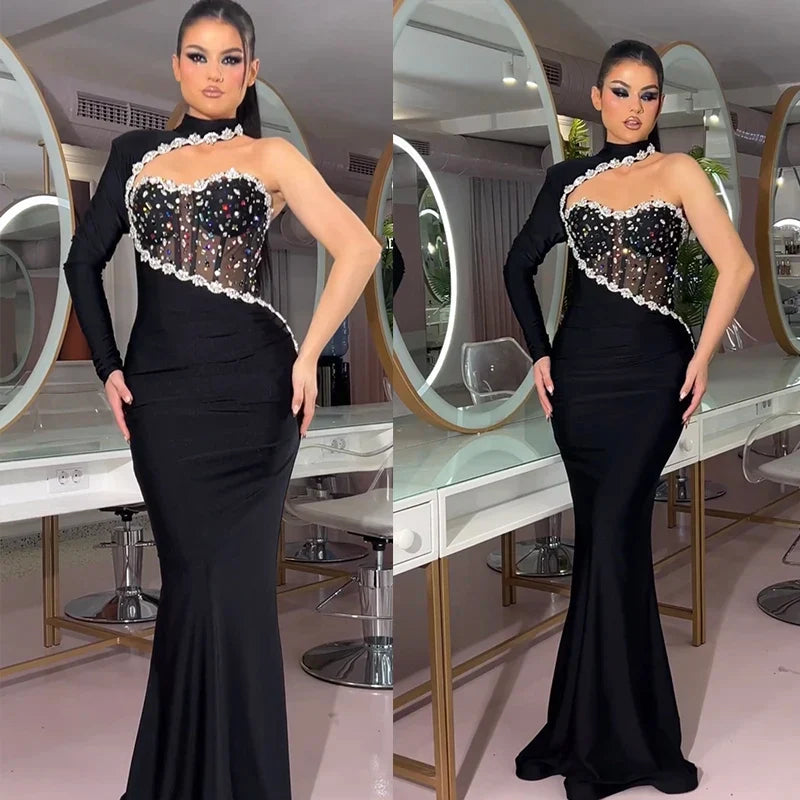 Black Diamond Turtleneck Maxi Dress
