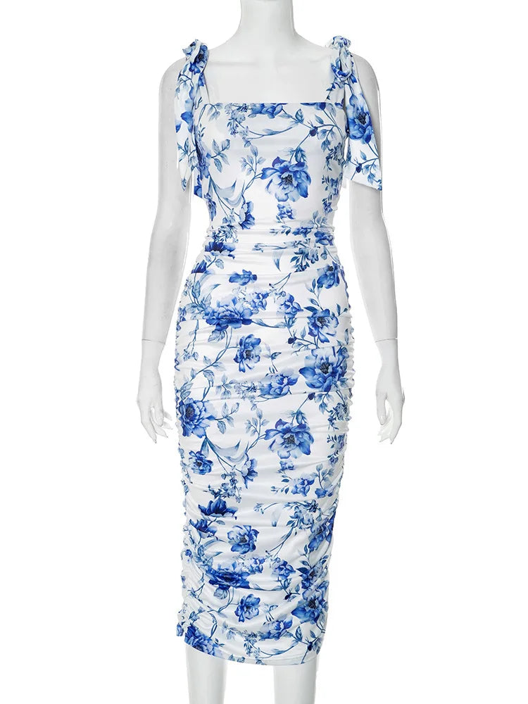 Floral Square Neck Vintage Midi Dress