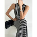 Striped Ribbed Casual Midi Dress