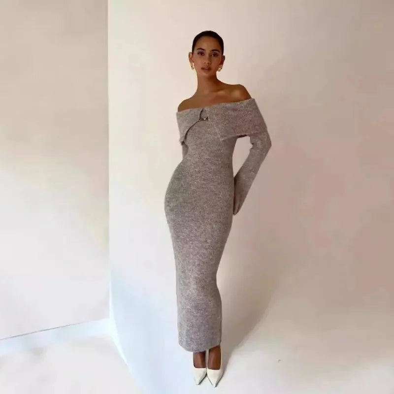 Knitted Off Shoulder Soft Midi Dress