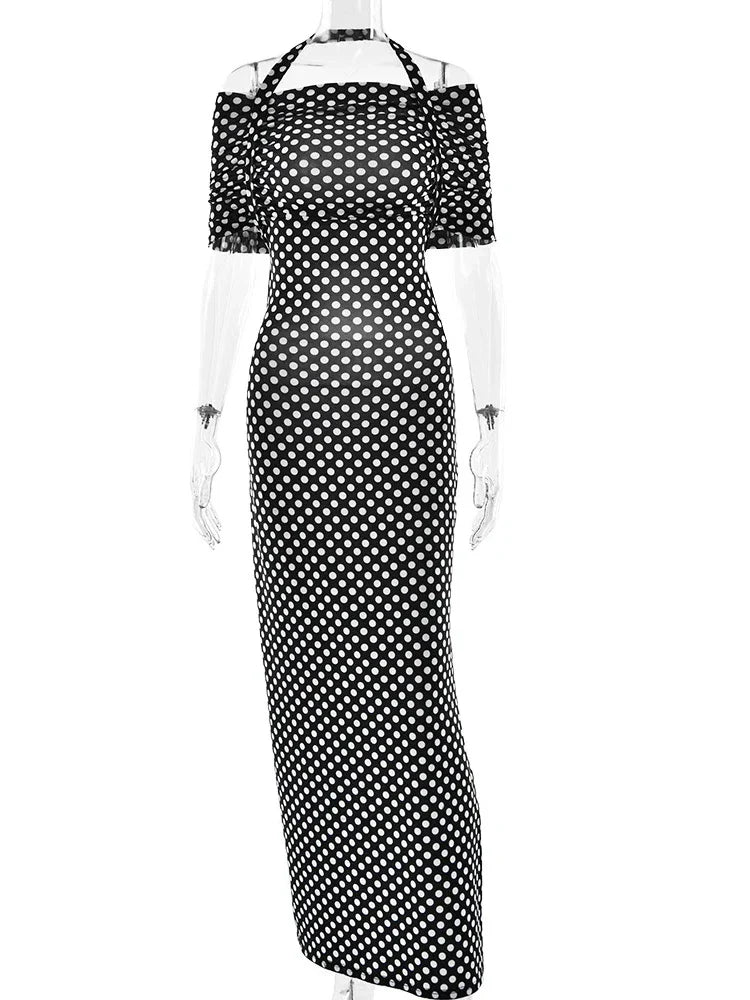 Black Polka Dot Off-Shoulder Maxi Dress