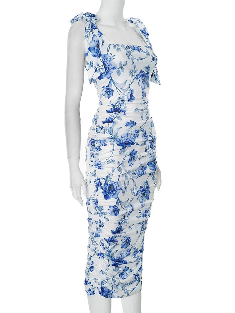 Floral Square Neck Vintage Midi Dress