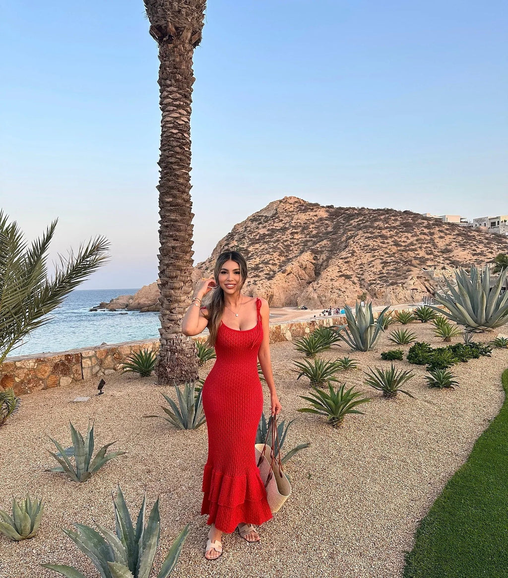 Crochet Ruffle Trim Maxi Dress