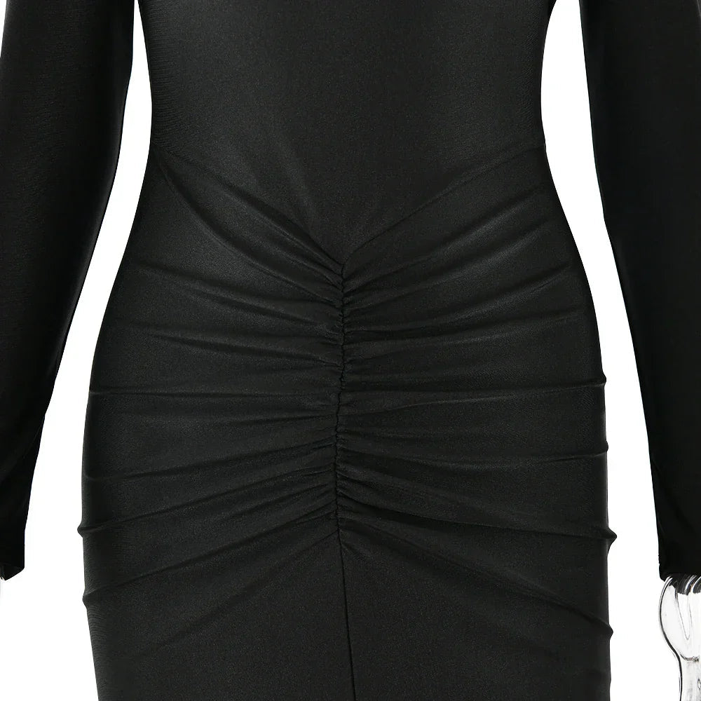 Long Sleeve Pleated Hollow Maxi Dress