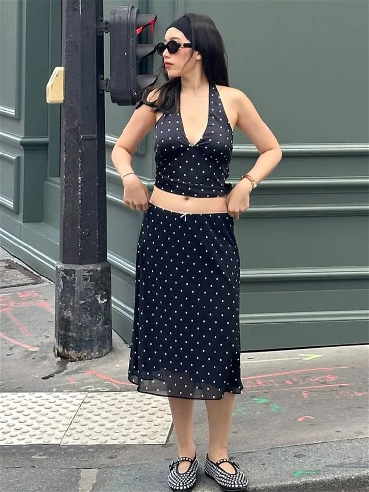 Lace Up Bow Sleeveless Top Skirt Mini Dress
