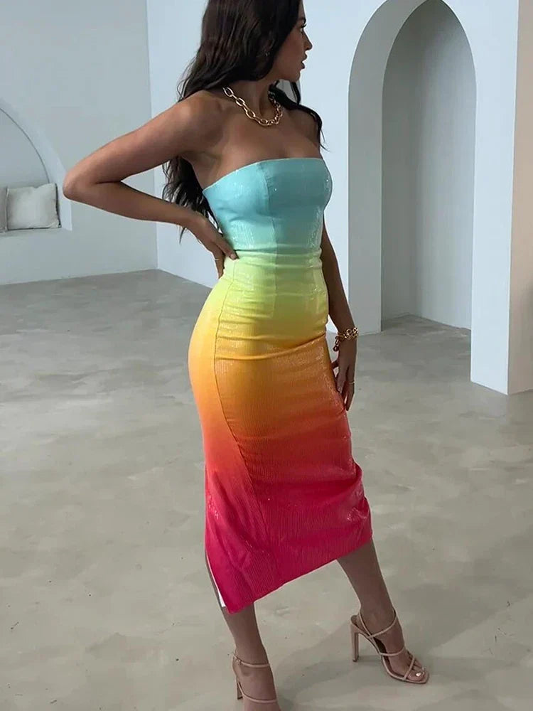 Ombre Sequin Party Midi Dress