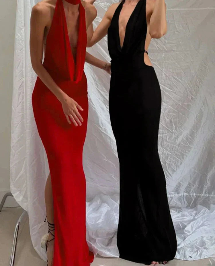 Halter Low Swinging Neck Elegant Maxi Dress