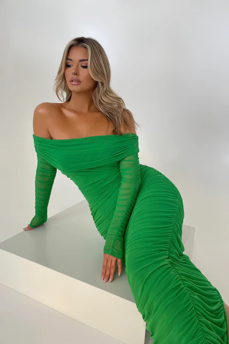 Off Shoulder Slash Neck Solid Maxi Dress