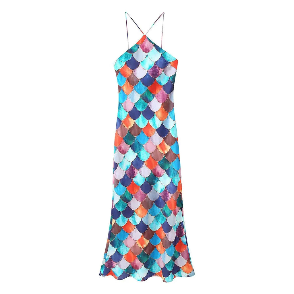 Colorful Printed Halter Strap Maxi Dress
