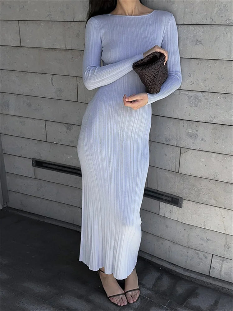 Ribbed Long Sleeve Maxi Party Dress