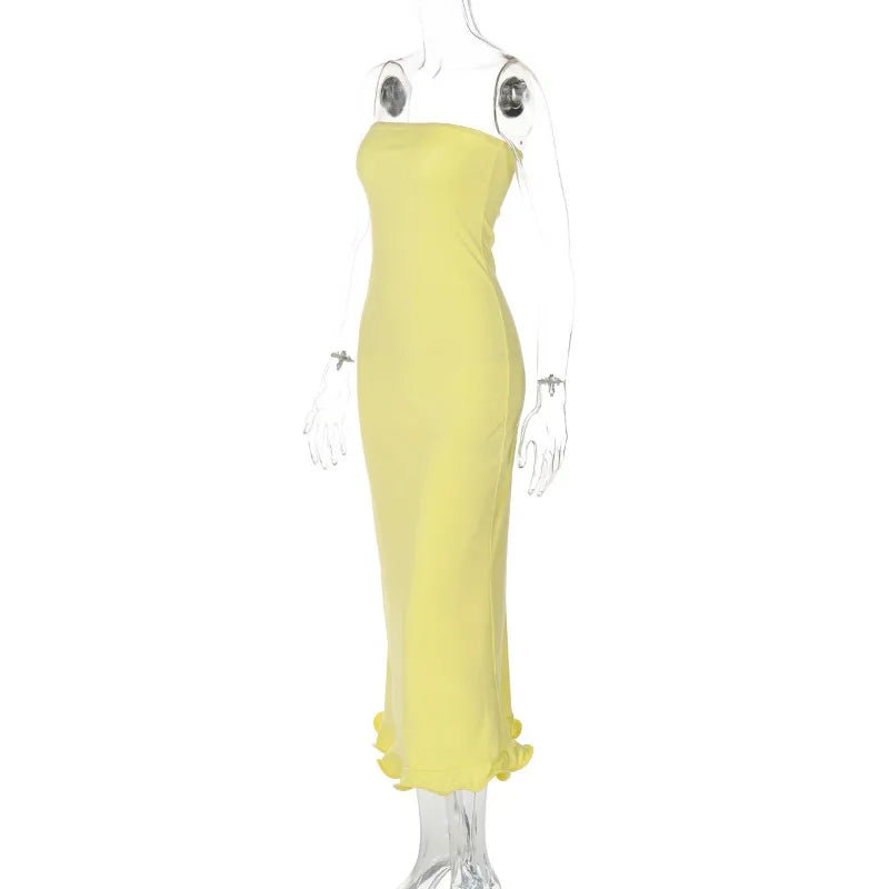 Frill Trim Tube Style Midi Dress