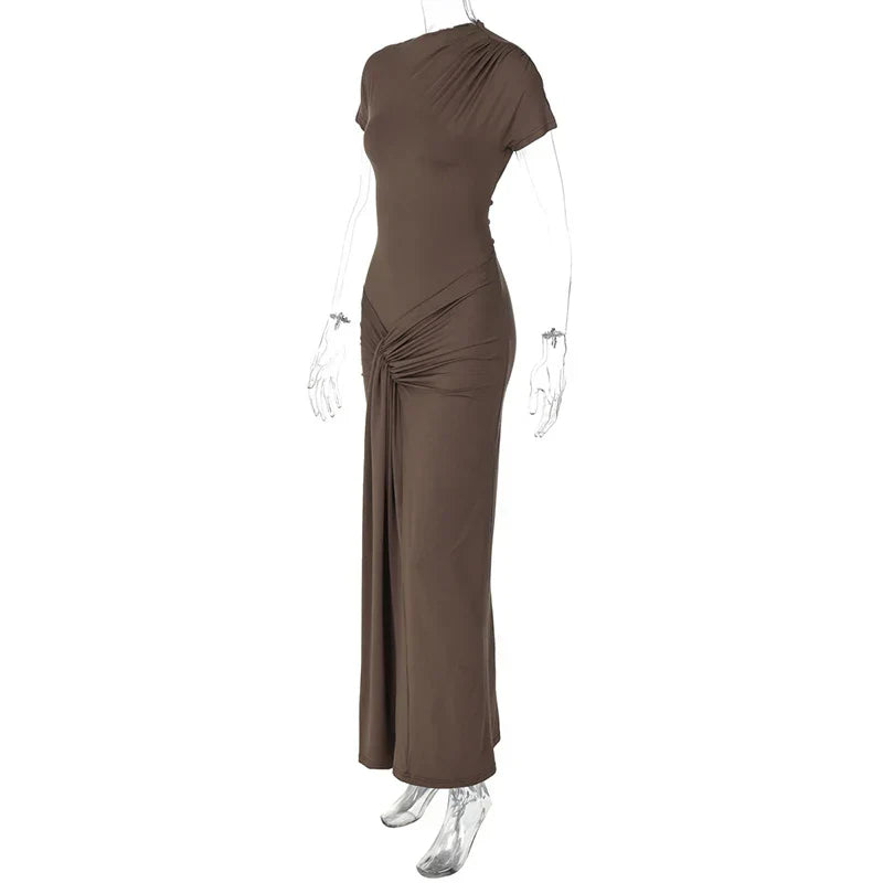 Short Sleeve Curvy Tie-Up Flattering Maxi Dress
