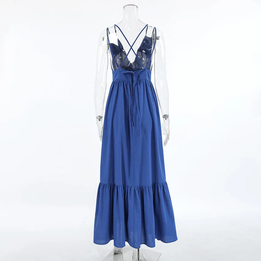 Patchwork Sleeveless Solid Color Maxi Dress