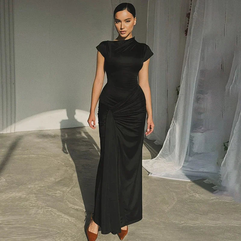 Short Sleeve Curvy Tie-Up Flattering Maxi Dress