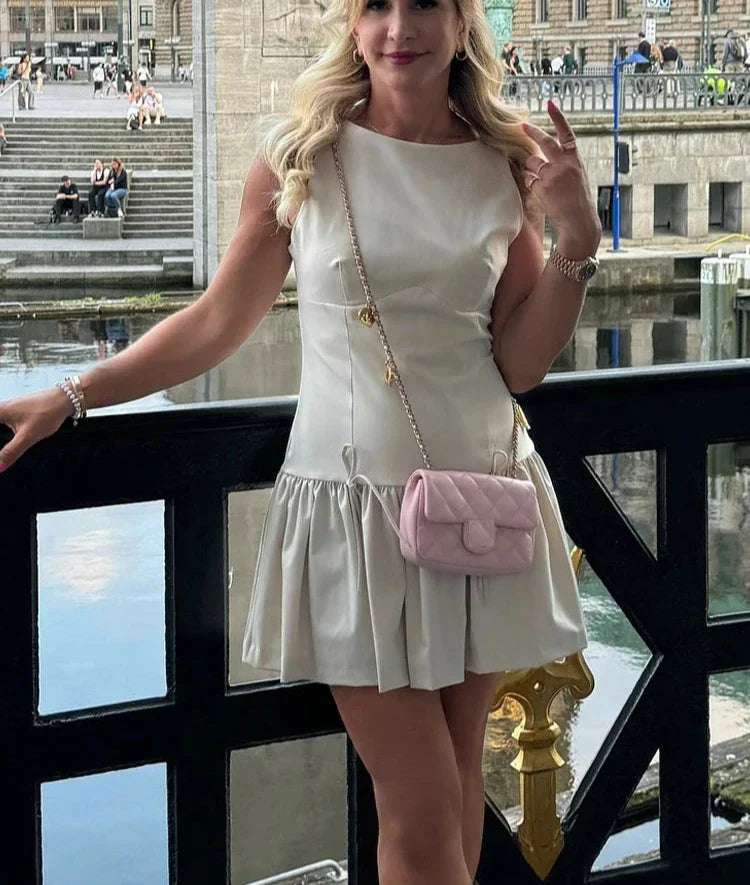 Bow Crew Neck Sleeveless Elegant Mini Dress