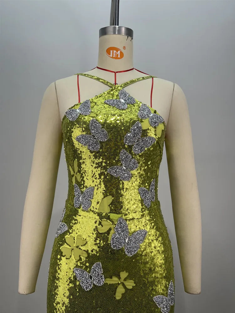 Mesh Sequin Butterfly Elegant Mini Dress