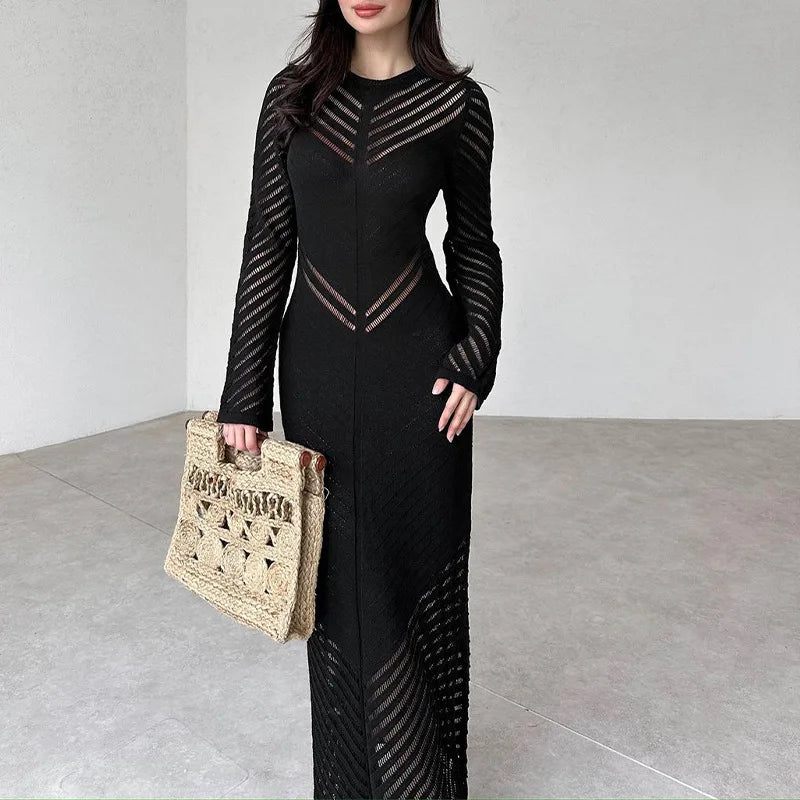 Sleeveless Patchwork Knit Maxi Dress
