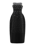 Black Crystal Pearl Diamond Chic Mini Dress