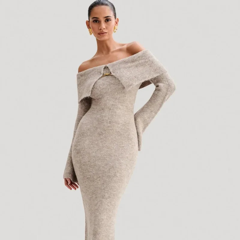 Knitted Off Shoulder Soft Midi Dress