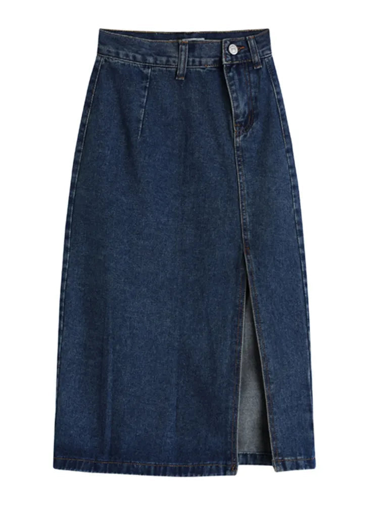 Side Split High Waist Jeans Midi Dress