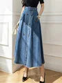 Long High Waist Double Breasted Umbrella Jeans Skirt