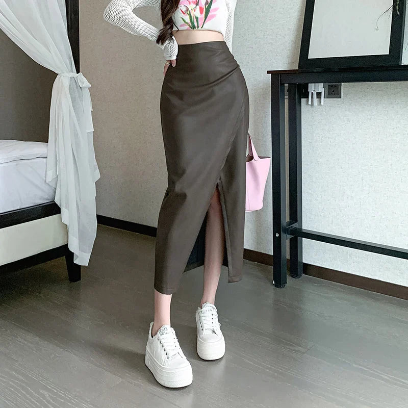 Front Split Long High Waist Classic Office Skirt