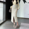 Front Split Long High Waist Classic Office Skirt
