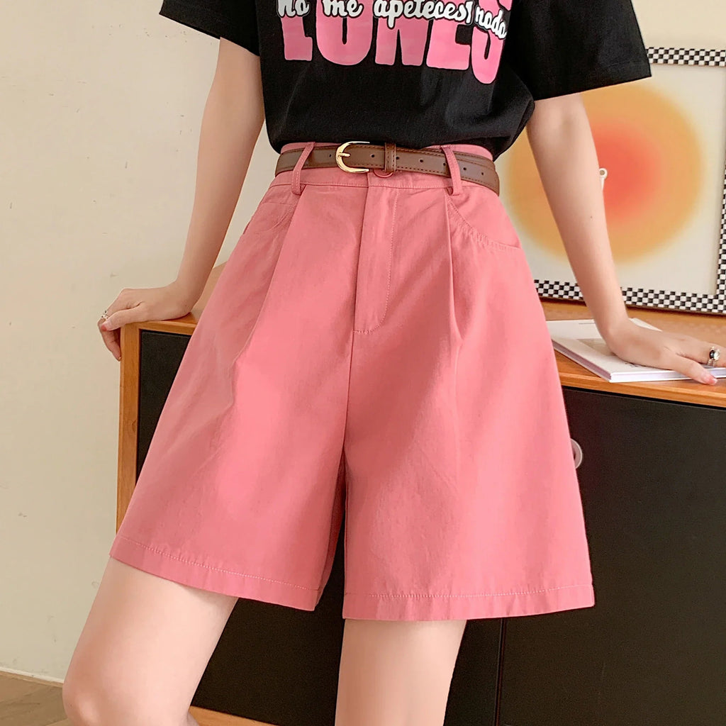 Workwear High Waist Wide Leg Trendy Short