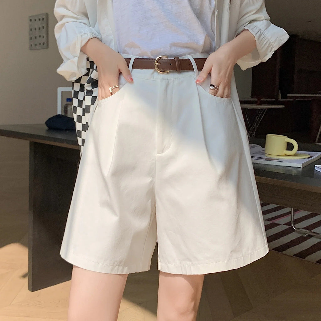 Workwear High Waist Wide Leg Trendy Short